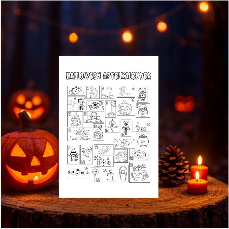 Halloween kleurplaat aftelkalender